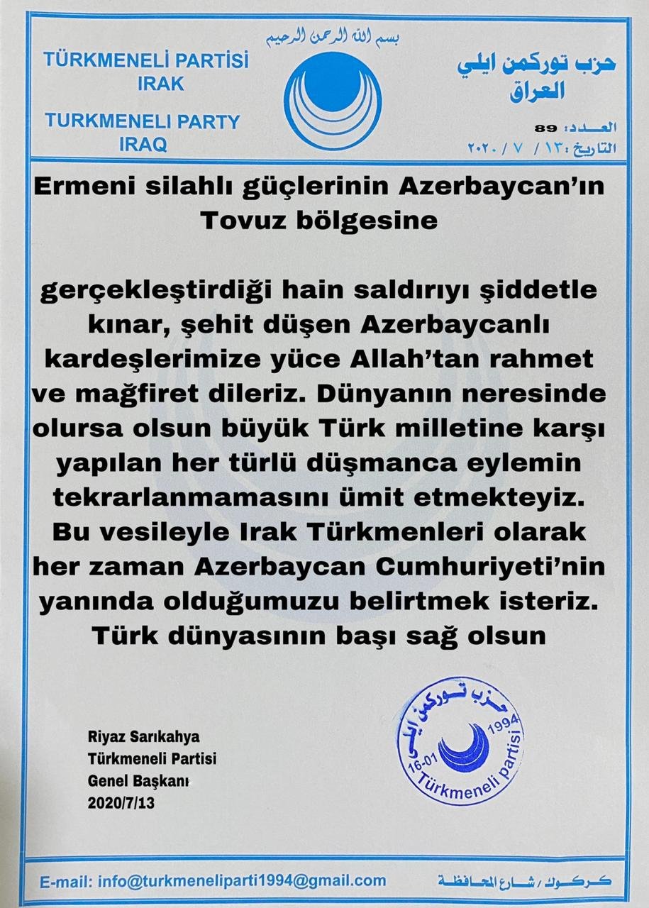 İraq türkmənlərindən dəstək - Sizinləyik, Azərbaycan!