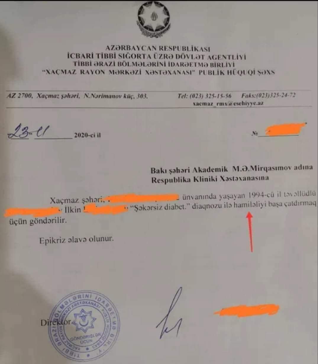 Kişiyə hamiləlik diaqnozu qoyulub - Xaçmazda - SƏNƏD