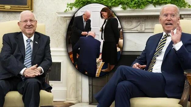 Bayden İsrail prezidentinin önündə diz çökdü - Foto