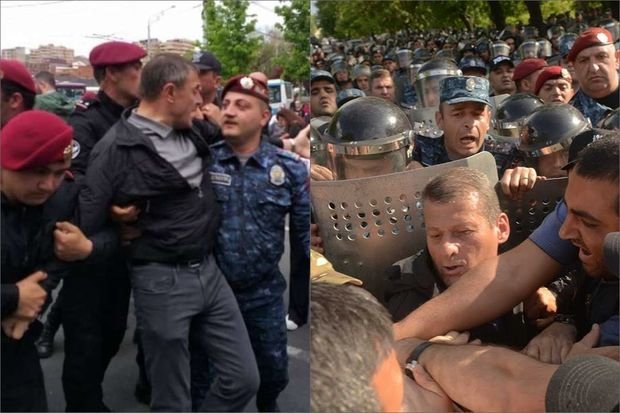 Ermənistanda polis etirazçıları döydü - Xəsarət alanlar var