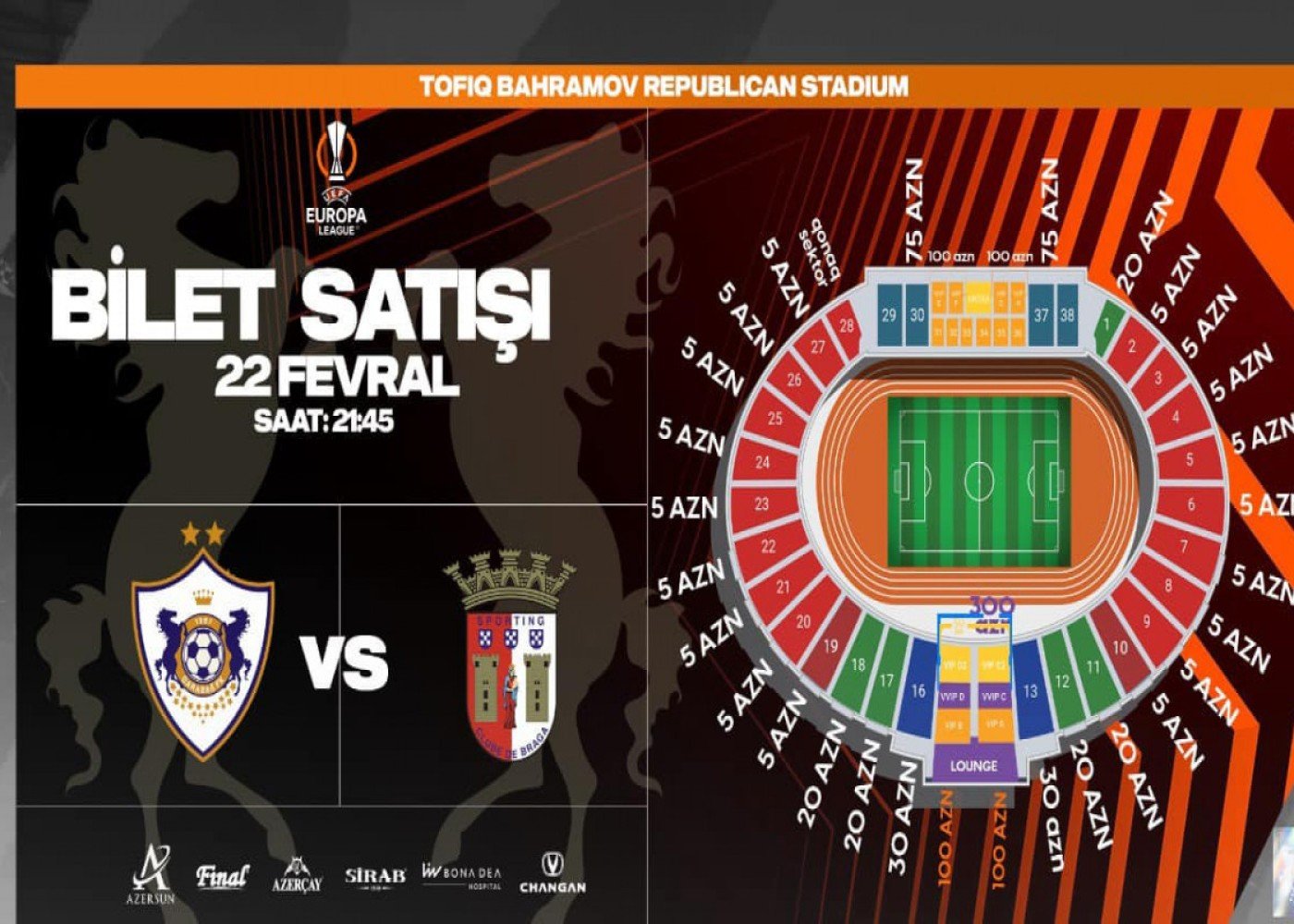 "Qarabağ" - "Braqa" matçının biletləri satışa çıxarıldı