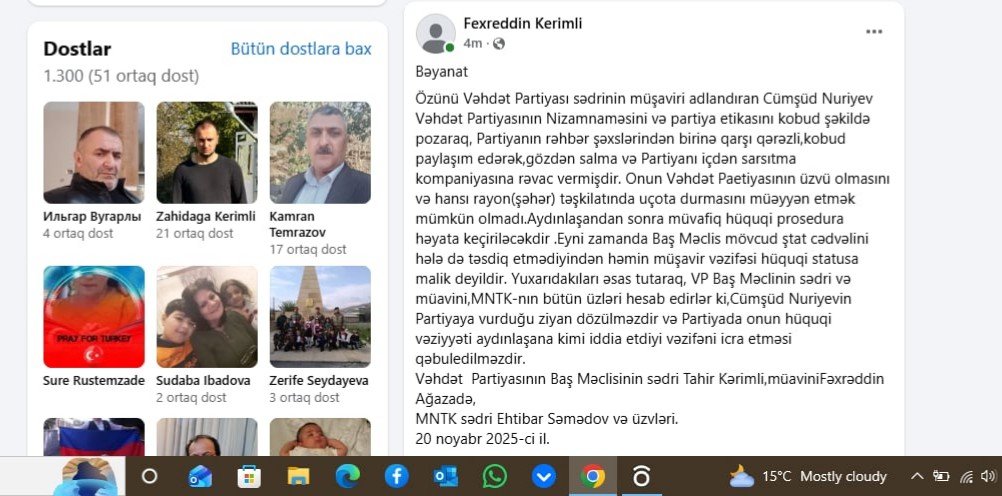 Vəhdət Partiyasında rəhbərlikdə qalmaqal